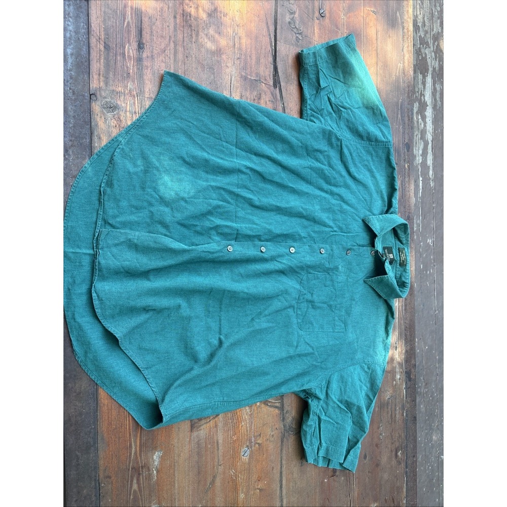 Nordstrom Mens XL Chambray Button Up Shirt Short Sleeve Teal Green Vintage